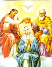 Maria, die voll der Gnade ist... von allen Makel rein, wird mit Leib und Seele, vor dem irdischen Tod in den Himmel aufgenommen und vom Vater und Sohn zur Knigin des Himmels und der Erde gekrnt.