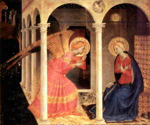 Der Erzengel Gabriel bringt der Jungfrau Maria die Botschaft: "Maria, du bist voll der Gnade. Der Herr hat Dich erwhlt. Du sollst den Sohn Gottes gebhren."